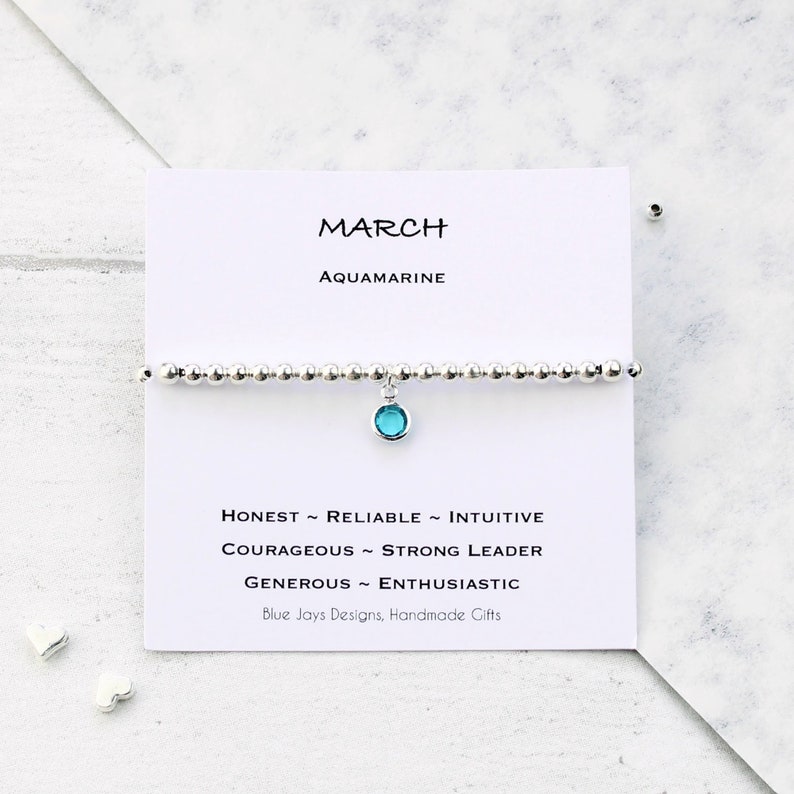 March Birthstone Bracelet, Birthday Gift for Her, Personalised Christmas Gifts, Aquamarine Jewellery, 30th Birthday, Best Friend Bracelet image 2