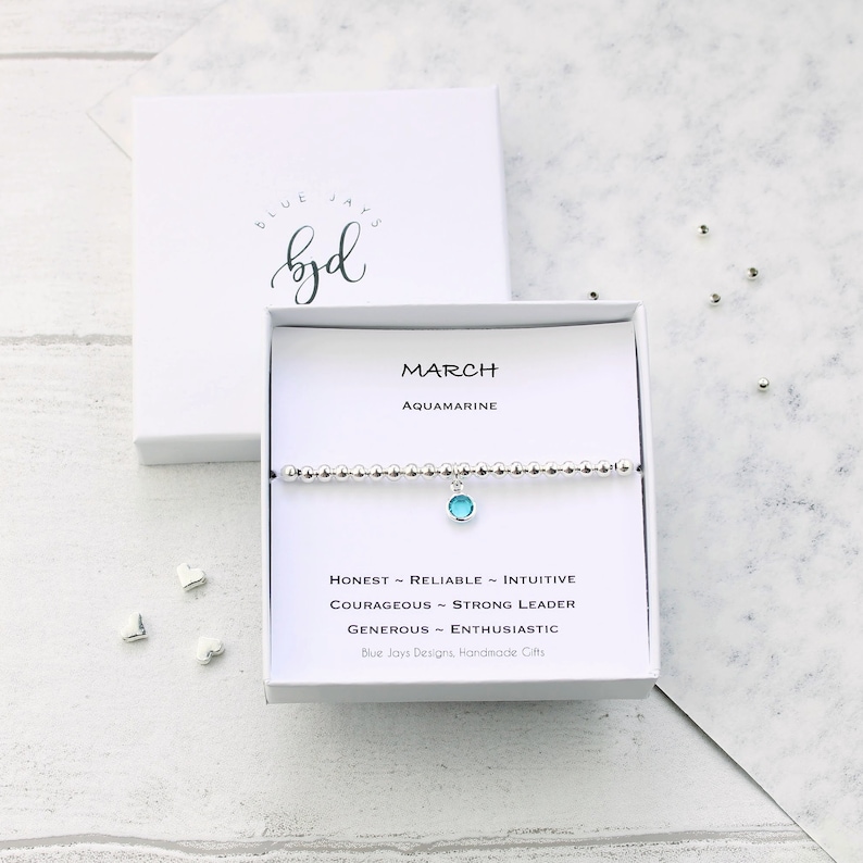 March Birthstone Bracelet, Birthday Gift for Her, Personalised Christmas Gifts, Aquamarine Jewellery, 30th Birthday, Best Friend Bracelet image 3