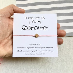 Regalo para madrina, pulsera de los deseos, regalo para mujer, regalo para el Día de la Madre, regalo para baby shower, joyería celestial, tarjeta de madrina