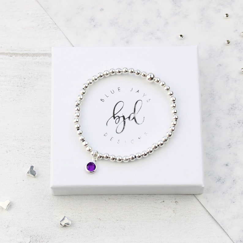 February Amethyst Birthstone and Initial Bracelet, Gift for Women, Aquarius Gift Ideas, Christmas Gifts, Childrens Jewellery image 4