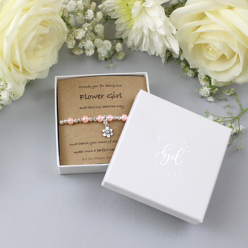 Flower Girl Gift, Thank You Gift, Delicate Bracelet, Wedding Party Gift, White Pearl Bracelet, Bridesmaid Gift, Wedding Favours image 3