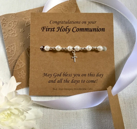 First Communion Keepsake Gift for Girls Silver Tone Rose Charm Bracelet Catholic Elastic Stretch Jewelry 3.5 Inches