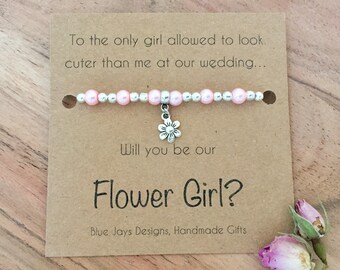 Pink Pearl Bracelet, Boho Bridesmaid, Barn Wedding, Flower Girl Gift Box, Bridesmaid Jewelry, Fall Wedding, Will You Be My, Flower Girl