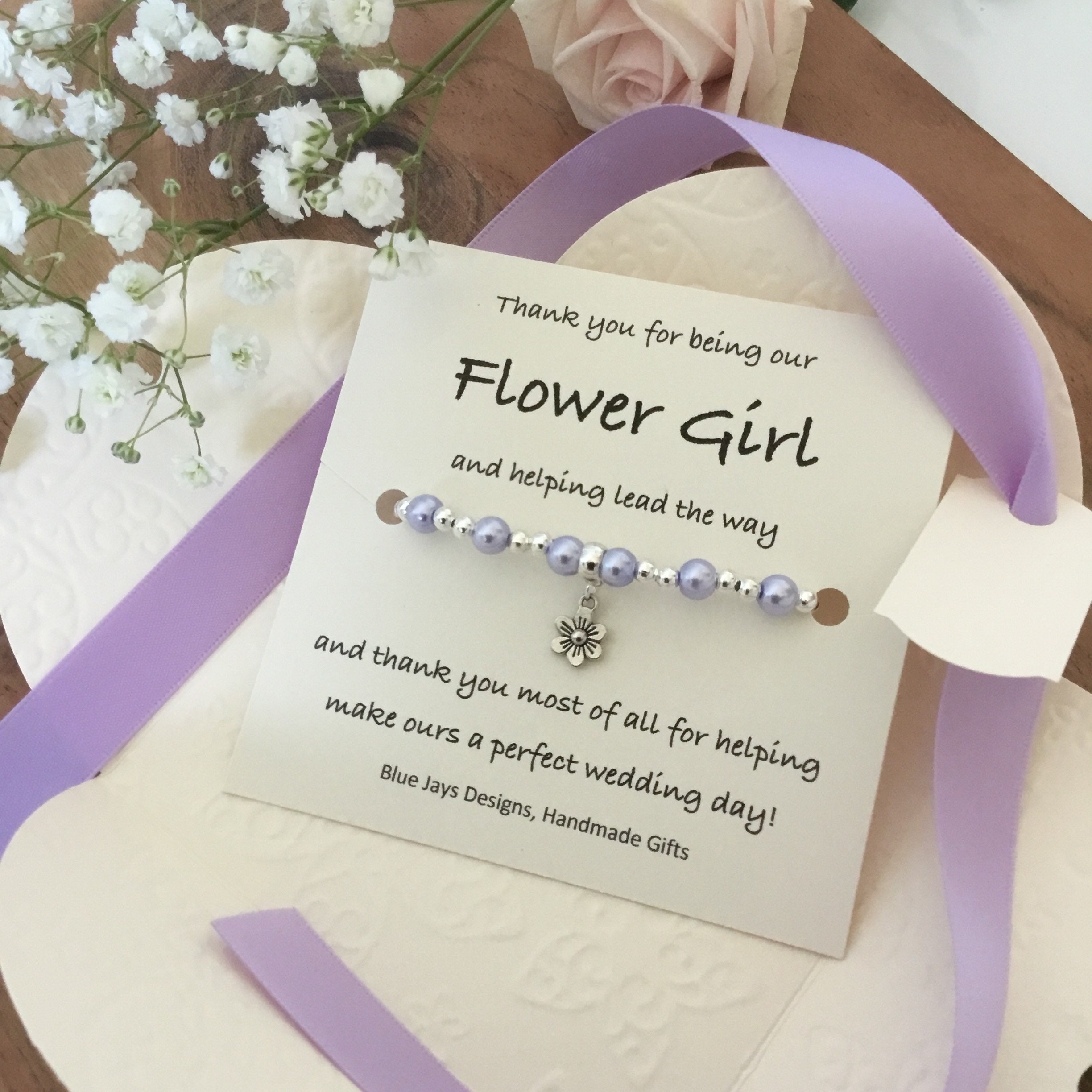 Thank You Flower Girl Bracelet Thank You Bridesmaid Bridal Etsy