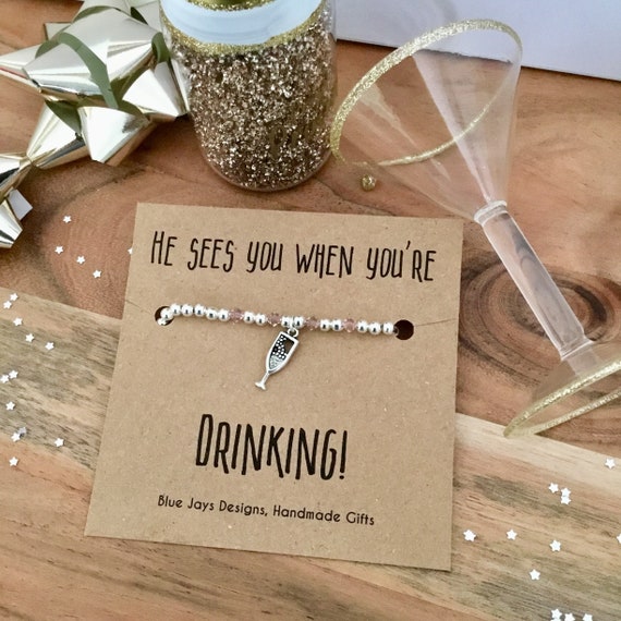 Best Friend Christmas Gift, Secret Santa Gift, Funny Gift for Her, Silver Bracelet, He Sees You When You're Drinking, Adult Gift Under 20 Best Friend Christmas Gift, Secret Santa Gift, Funny Gift for Her, Silver Bracelet, He Sees You When You're Drinking, Adult Gift Under 20