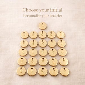 Gold engraved initial charm alphabet A to Z for personalised bracelet letter selection