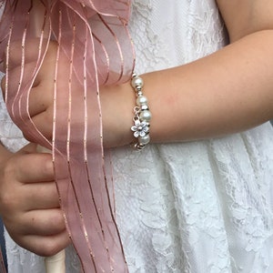 Thank You Flower Girl Pink Pearl Bracelet, Thank You Bridesmaid, Bridal Party Gift, Delicate Bracelet, Flower Girl Gift, Wedding Party image 4