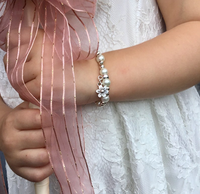 Thank You Flower Girl Pink Pearl Bracelet, Thank You Bridesmaid, Bridal Party Gift, Delicate Bracelet, Flower Girl Gift, Wedding Party image 4