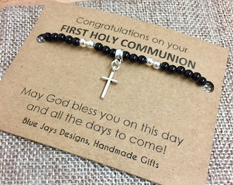 First Holy Communion Gift For Boy, Religious Jewelry, 1st Communion, Eucharist, Catholic Gift Kid, God Bless, Cross Bracelet, Boys