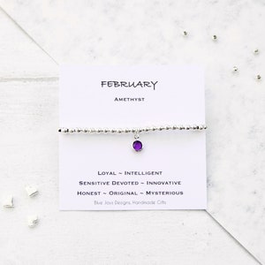 February Amethyst Birthstone and Initial Bracelet, Gift for Women, Aquarius Gift Ideas, Christmas Gifts, Childrens Jewellery image 2