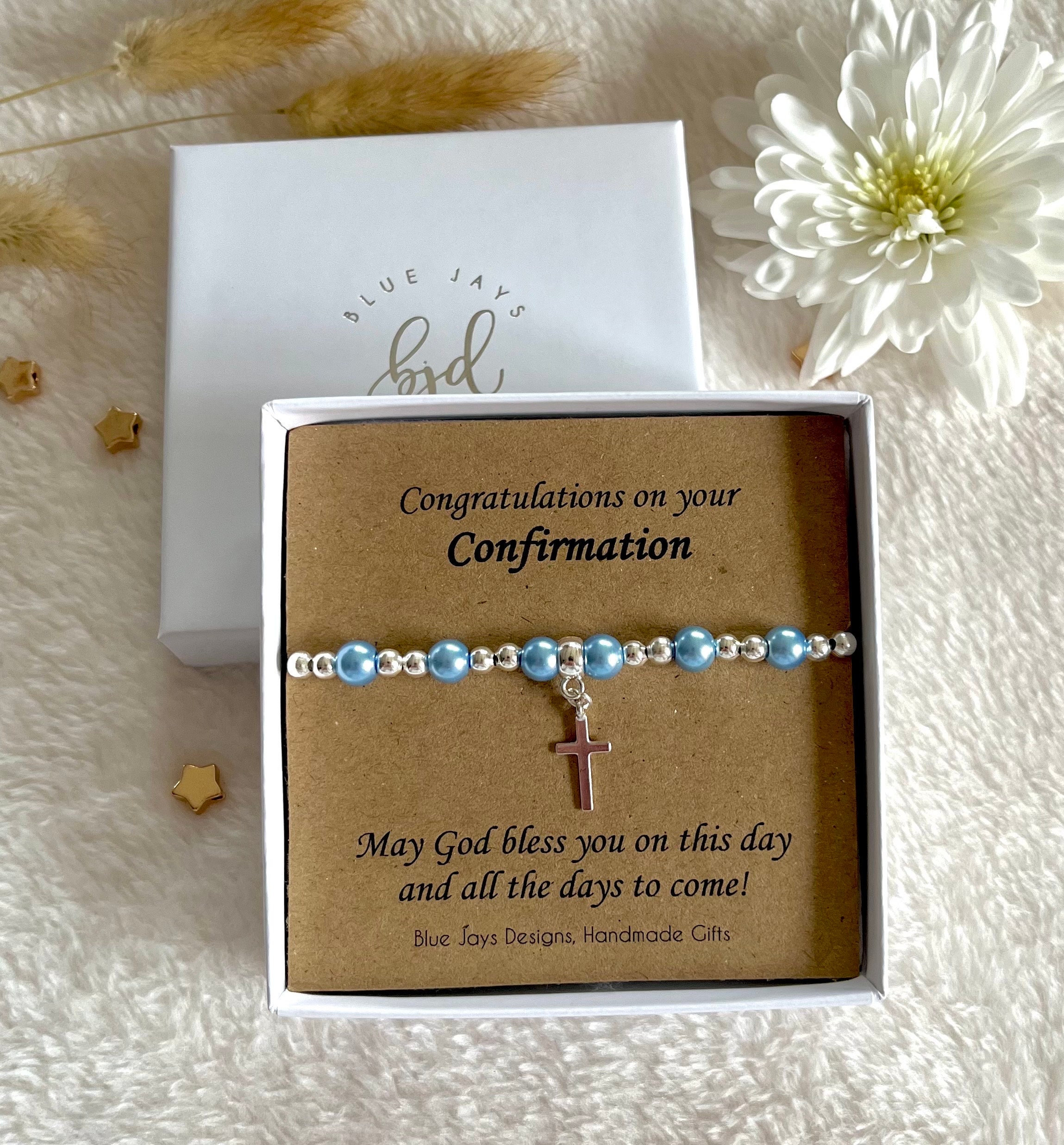 Confirmation Gift: Silver Cross Pearl Bracelet, Catholic Jewelry