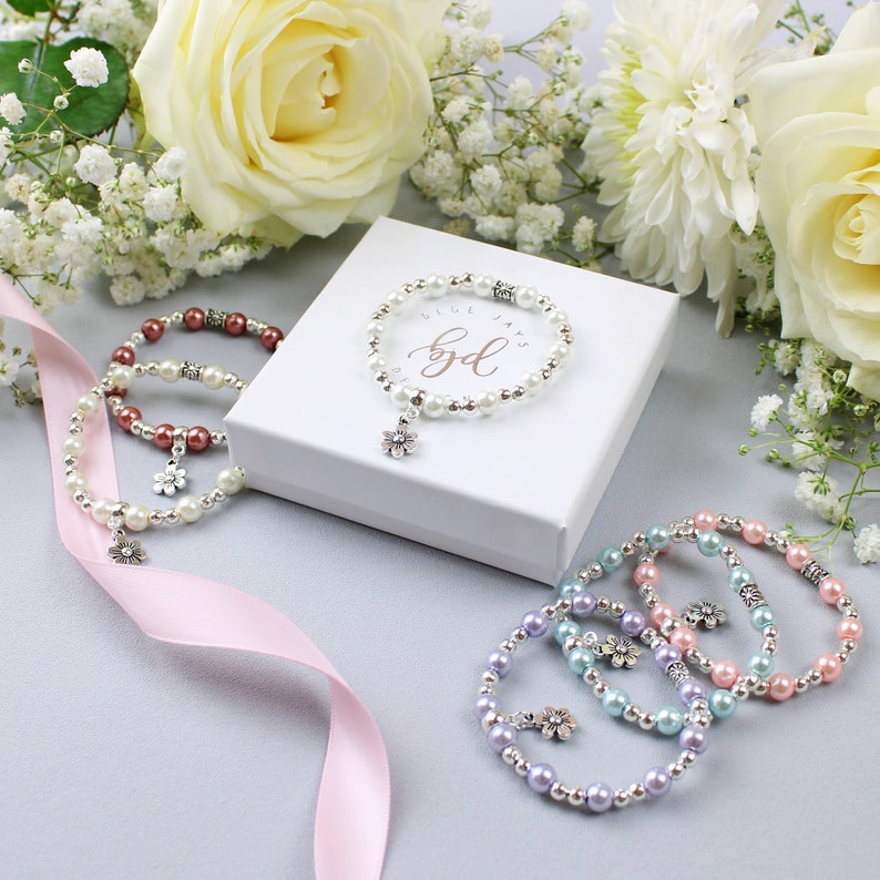 Flower Girl Gift, Thank You Gift, Delicate Bracelet, Wedding Party Gift, White Pearl Bracelet, Bridesmaid Gift, Wedding Favours image 6