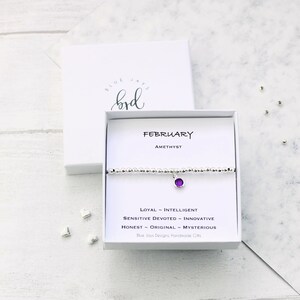 February Amethyst Birthstone and Initial Bracelet, Gift for Women, Aquarius Gift Ideas, Christmas Gifts, Childrens Jewellery image 3