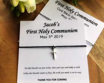 Pack of 50 First Holy Communion or Confirmation Favors, Christening Baptism Favour, Wish Bracelet, Celebration Favours, Religious Gift