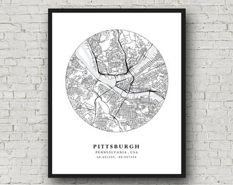 Pittsburgh Printable Map, Pittsburgh Map Poster, Pittsburgh Pennsylvania Map, Pennsylvania Wall Art, Pittsburgh Gift, Printable City Map