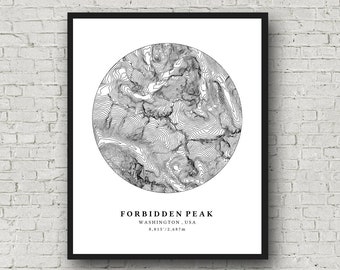 Forbidden Peak Topographic Map, North Cascades Map, Cascades Print, Printable Topographic Map, Washington Map, Outdoors Print, Climbing gift