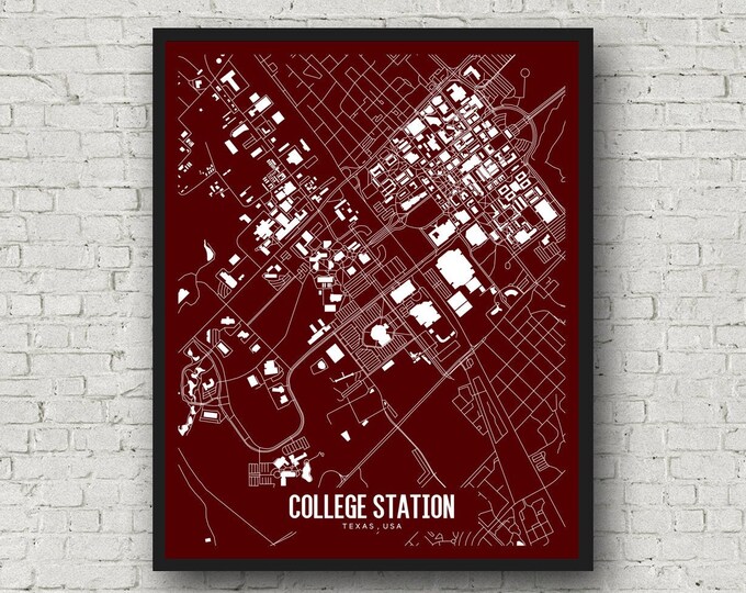 College Station, Texas Printable Map, Texas A&amp;M Wall Art, Texas Wall ...