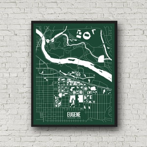 Eugene Oregon printable map, University of Oregon campus map, Oregon Ducks wall art, college graduation gift, apartment wall art, 8x10"