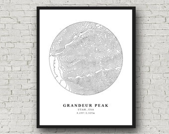 Grandeur Peak Topographic Map, Grandeur Peak Map, Grandeur Peak Print, Printable Topographic Map, Utah Map, Outdoors Print, Climbing gift