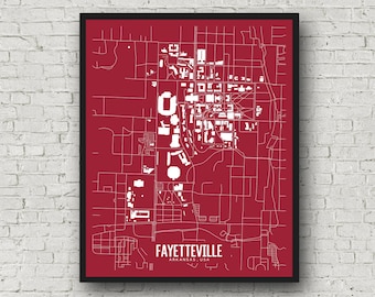 Fayetteville Arkansas Map Printable, University of Arkansas Wall Art, College Graduation Gift, College Wall Art, Printable Office Decor