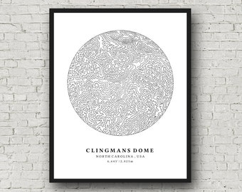 Clingmans Domo Mapa Topográfico, Mapa del Rastro de los Apalaches, Impresión del Mapa del Contorno Topográfico, Mapa Topográfico Imprimible, Impresión de Senderismo, Regalo de Escalada
