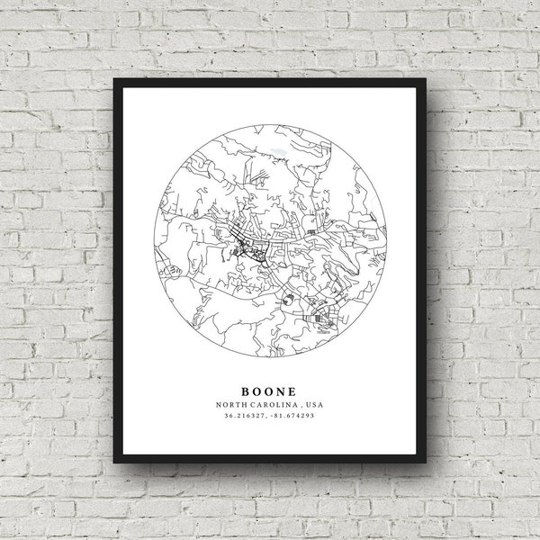 Boone North Carolina Printable Map, Boone NC Wall Art, Printable City Map, North Carolina Minimalist Map Art, Office Wall Art, Printable Map