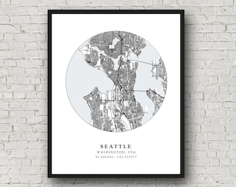 Seattle Printable Map, Seattle Map Poster, Seattle Washington Map, Washington Wall Art, Seattle Washington Gift, Printable City Map