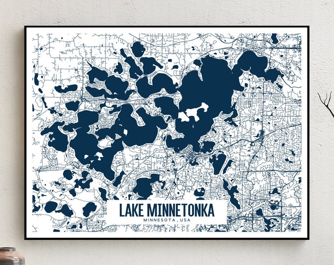 Lake Printable Map, Lake Wall Art, Lake