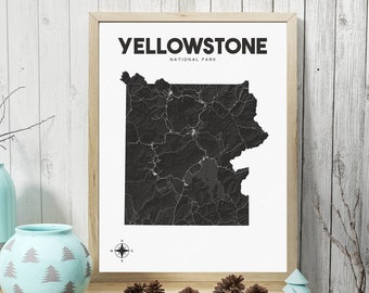 Yellowstone National Park Map 18"x24", Yellowstone Wall Art, National Park Map for Office, Montana Map Wall Art