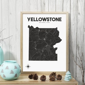 Yellowstone National Park Map 18"x24", Yellowstone Wall Art, National Park Map for Office, Montana Map Wall Art