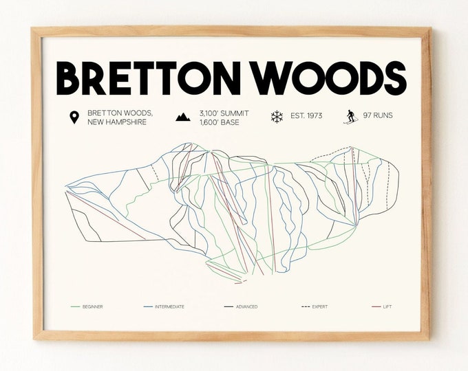 Bretton Woods Printable Ski Trail Map, Ski Map 16x20, Bretton Woods NH