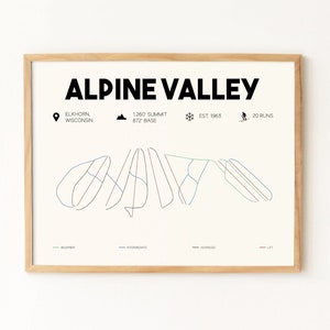 Alpine Valley Printable Ski Map 16x20, Alpine Valley Wisconsin Map, Printable Ski Wall Art, Skiing Wall Art, Skiing Gift