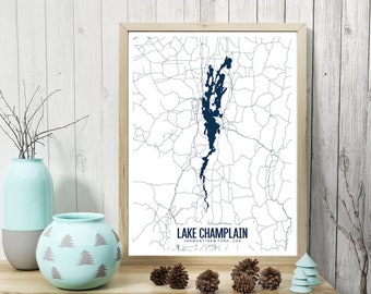 Lake Champlain Printable Map, Lake Champlain Wall Art, Lake Champlain  Map Art, Lake Champlain Vermont, Lake Champlain New York, Lake Decor