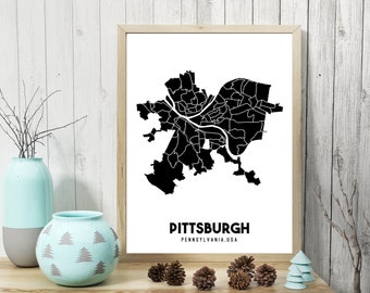 Pittsburgh Neighborhoods Printable Map, Pittsburgh Map Poster, Pittsburgh Map, Pittsburgh gift, Pennsylvania decor, Pittsburgh Neighborhoods