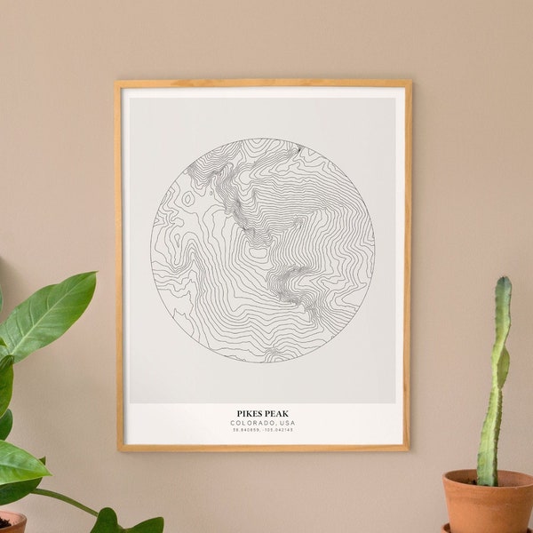 Pikes Peak Topographic Map, Pikes Peak Map, Pikes Peak Print, Printable Topographic Map, Colorado Map, Outdoors Print, Climbing gift