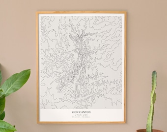 Zion Canyon Printable Topographic Map 16x20, Zion Map, Zion NP Print, National Park Map, Printable Topographic Map, Utah Map, Outdoors