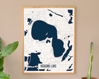 Higgins Lake Printable Map Art, Higgins Lake Michigan Map Art, Higgins Lake Map Print, Druckbare Karte, Wandkunst