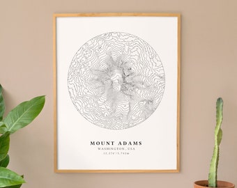 Mapa topograficzna Mount Adams w stanie Waszyngton do druku, Mapa Mount Adams, Mount Adams w stanie Waszyngton, Mapa topograficzna do druku, Mapa stanu Waszyngton, Mapa niestandardowa