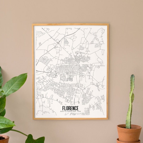 Florence Map, Florence South Carolina Printable Map, Florence SC map, Minimalist Map, SC wall art, Printable map art, City Map Poster