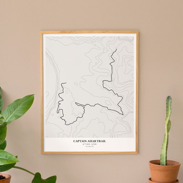 Captain Ahab Trail Topographic Map, Printable Mountain Biking Map, MTB Trail Map, Printable Topographic Map, Moab Map, Arches National Park