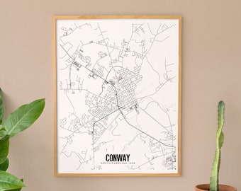 Conway Map, Conway South Carolina Printable Map, Conway SC, Minimalist Map, SC wall art, Printable map art, City Map Print