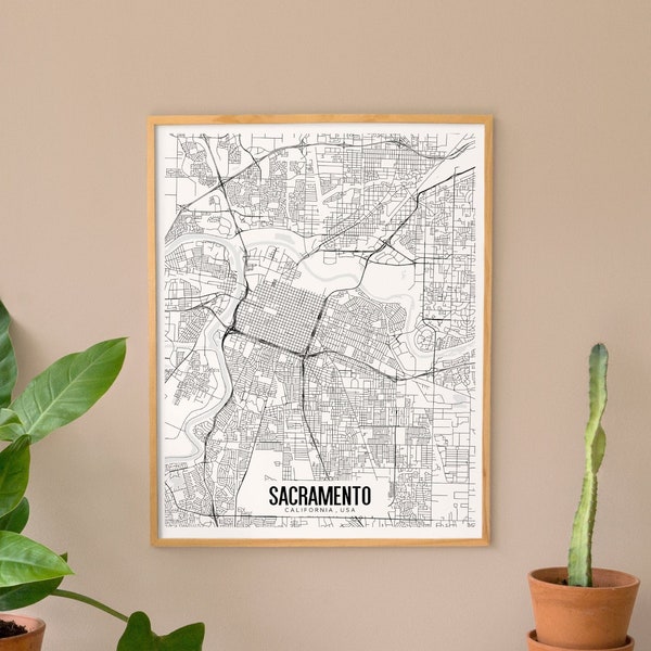 Sacramento Map, Sacramento California Printable Map, Sacramento CA map, Minimalist Map, CA wall art, Printable map art, City Map Poster