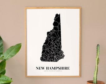 Map of New Hampshire Printable, New Hampshire Map Print, Printable NH Map Poster, Custom Map, Minimalist Map Art, Modern Map Art, Travel Art