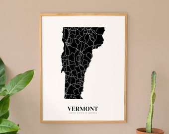 Map of Vermont Printable, Vermont Map Print, Printable VT Map Poster, Custom Map, Minimalist Map Art, Modern Map Art, Travel Art