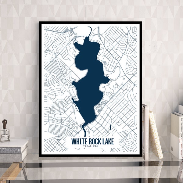 White Rock Lake Texas Printable Map, White Rock Lake Wall Art, Lake Map Art, Printable Texas Map, Texas Office Decor, Lakehouse Decor