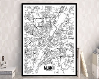 München Deutschland Map Printable, Printable Map for Office, Munich Wedding Gift, Modern Map Print, Minimalist Wall Art, Bayern Germany Map Art