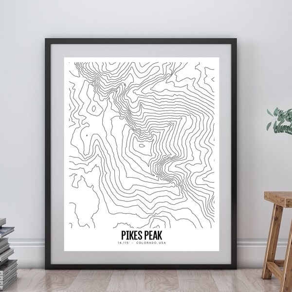 Pikes Peak Printable Topographic Map 16x20, Pikes Peak Colorado Map, Pikes Peak Wall Art, Printable Topographic Map, Pikes Peak Poster