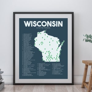 Wisconsin State Parks Map printable 16"x20", Gift for hiker, Outdoor art, Wisconsin wall art, Hiking gifts, Wisconsin Decor, Wisconsin gift