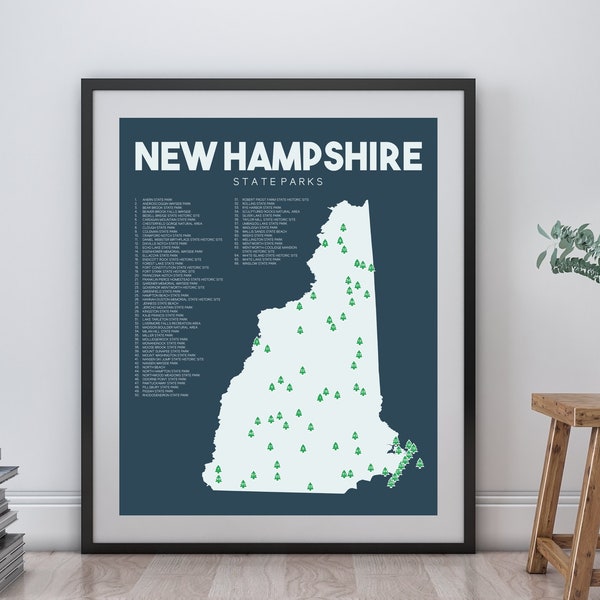 New Hampshire State Parks Map printable 16"x20", Gift for hiker, Outdoor art, New Hampshire wall art, Hiking gifts, New Hampshire wedding