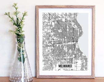 Milwaukee Wisconsin Karte druckbare, druckbare Karte für Büro, Wisconsin Hochzeitsgeschenk, moderne Karte Drucken, minimalistische Kunst, Milwaukee Wandkunst